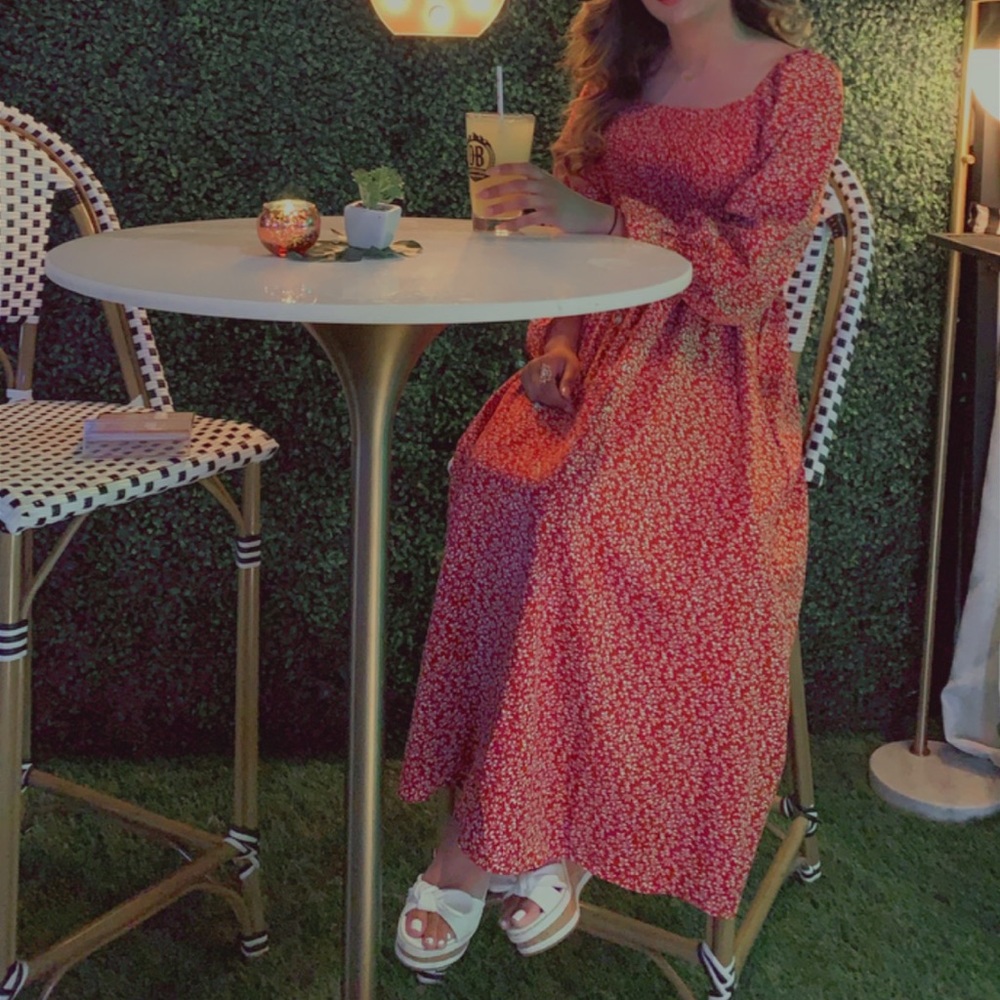 Red printed shein dress